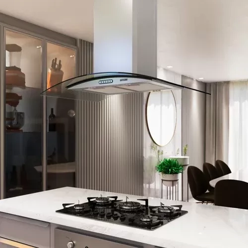 Coifa de Parede 90cm Vidro Curvo Duto Slim Fogatti Inox