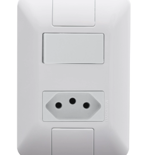 Conjunto 4x2 com 1 Interruptor Simples 6 A 250 V e 1 Tomada 2P+T 20 A 250 V Tramontina Aria Branco