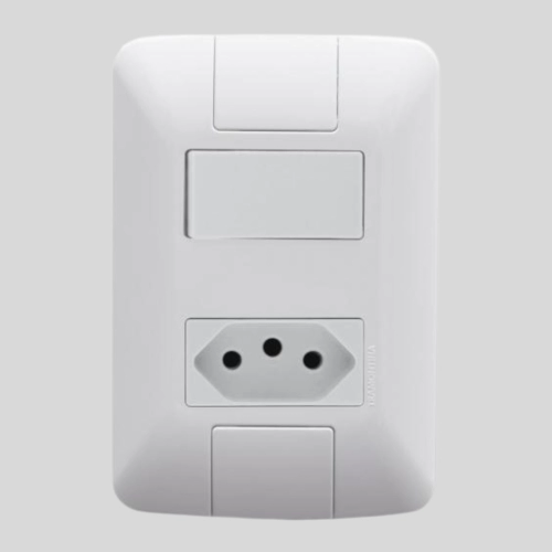 Conjunto 4x2 com 1 Interruptor Simples 6 A 250 V e 1 Tomada 2P+T 20 A 250 V Tramontina Aria Branco
