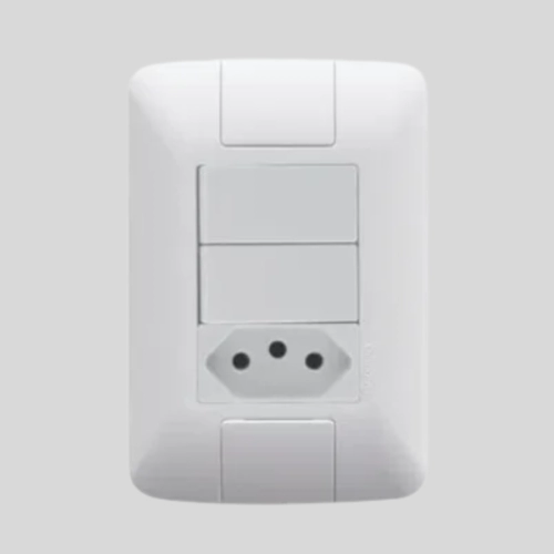 Conjunto 4x2 com 2 Interruptores Simples 6 A 250 V e 1 Tomada 2P+T 10 A 250 V Tramontina Aria Branco