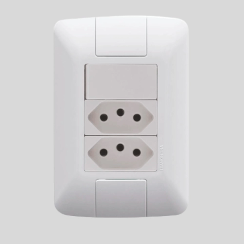 Conjunto 4x2 1 Interruptor Simples 6 A 250 V e 2 Tomadas 2P+T 10 A 250 V Tramontina Aria em Branco