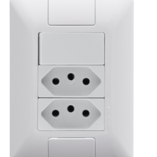 Conjunto 4x2 1 Interruptor Simples 6 A 250 V e 2 Tomadas 2P+T 10 A 250 V Tramontina Aria em Branco