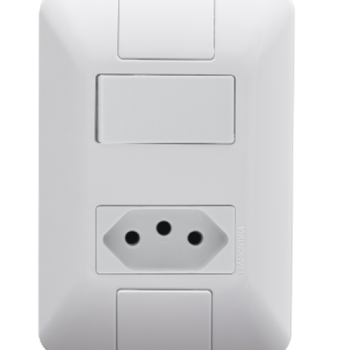 Conjunto 4x2 com 1 Interruptor Simples 6 A 250 V e 1 Tomada 2P+T 20 A 250 V Tramontina Aria Branco